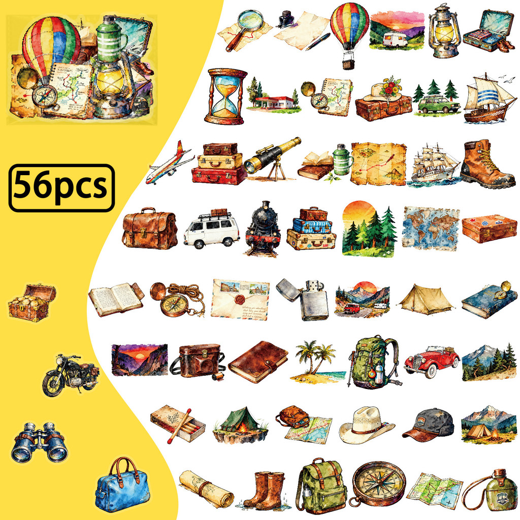 Outdoor Adventure Stores - สติกเกอร์ PET สำหรับการเดินทางและกิจกรรมกลางแจ้ง 56 ชิ้น -
