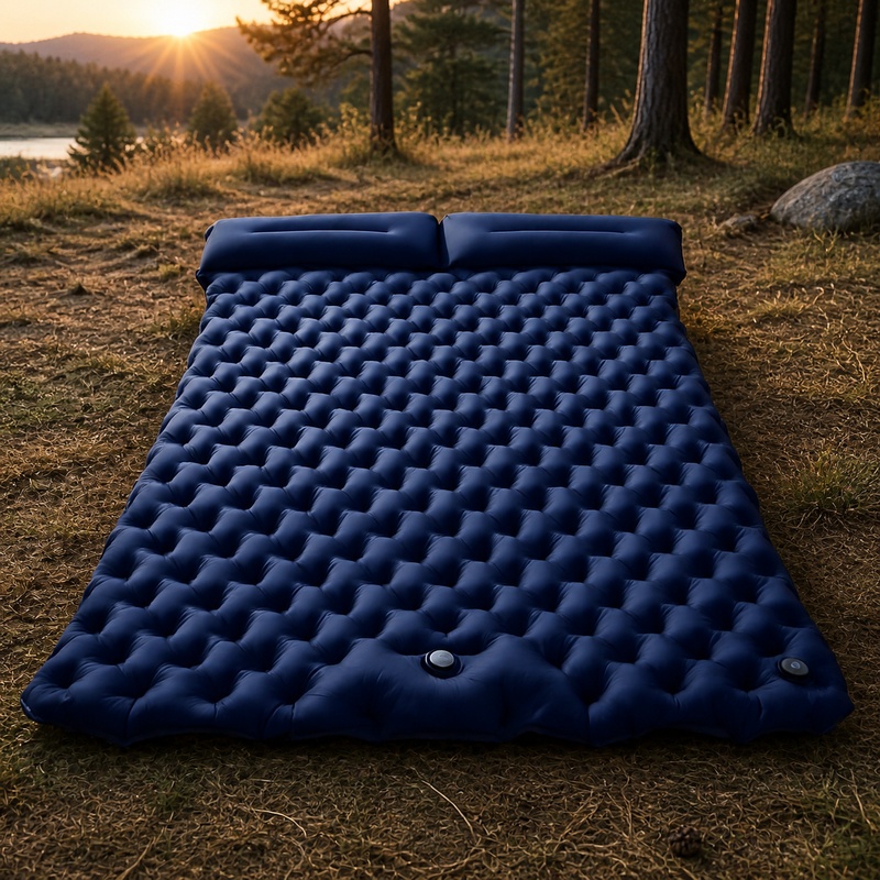 Outdoor Adventure Vehicles - ที่นอนลมคู่แบบพกพาสำหรับการตั้งแคมป์ แผ่นรองนอนน้ำหนักเบาพับได้ เหมาะสำหรับการผจญภัยกลางแจ้งและการเดินทางด้วยรถยนต์