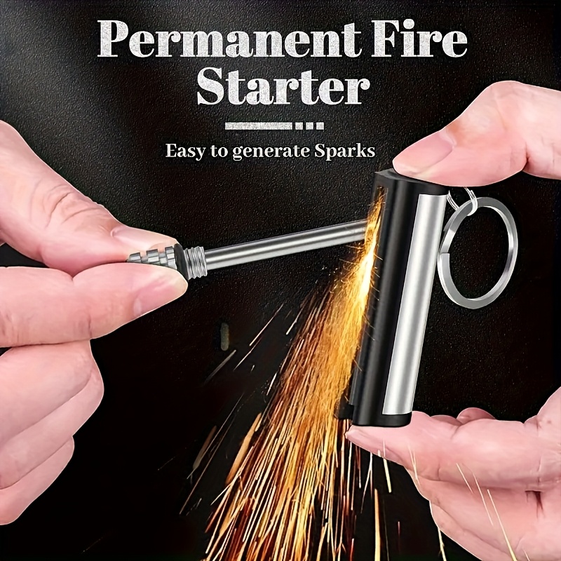 Fire Piston Starter - เครื่องจุดไฟแบบลูกสูบ, แบบพวงกุญแจ, ตัวเรือนกันน้ำ, พกพาสะดวกสำหรับอุปกรณ์ตั้งแคมป์กลางแจ้งสำหรับผู้ชาย