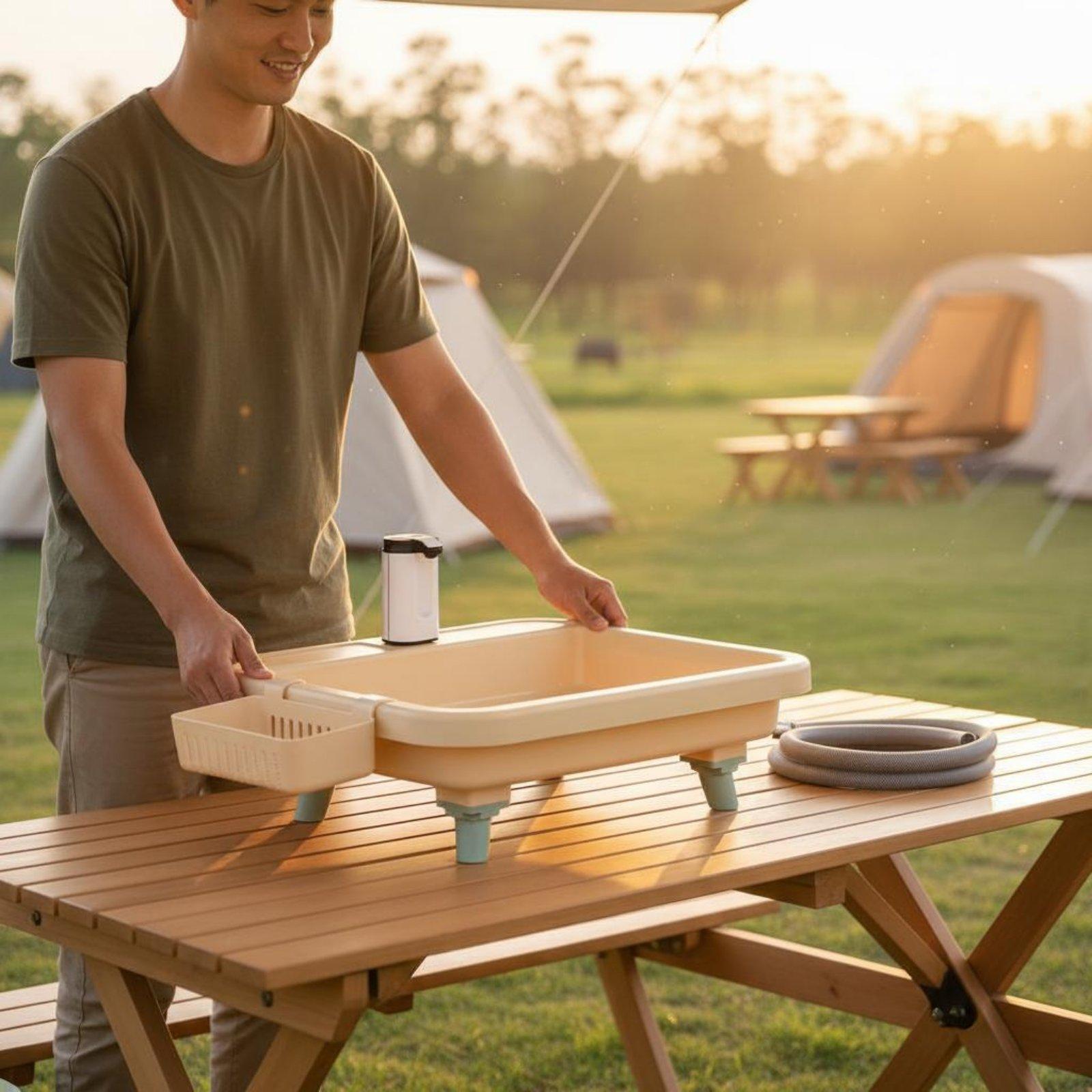 อ่างล้างมือแบบพกพาสำหรับการตั้ - Outdoor Adventures บทวิจารณ์และราคา